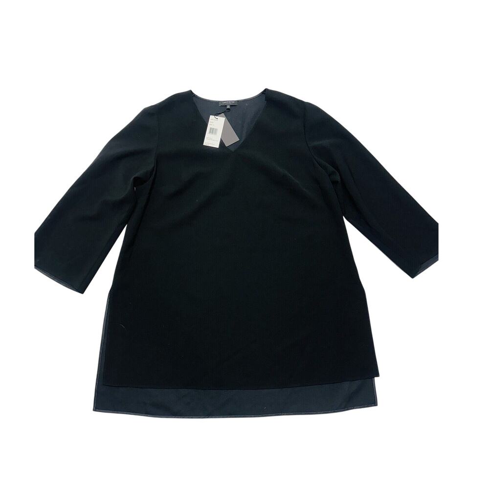 NWT Lafayette 148 New York Black Crepe V-Neck Blouse Top Plus Size 1X $498